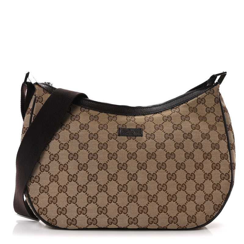  Gucci Monogram Medium Half Moon Hobo Dark Brown