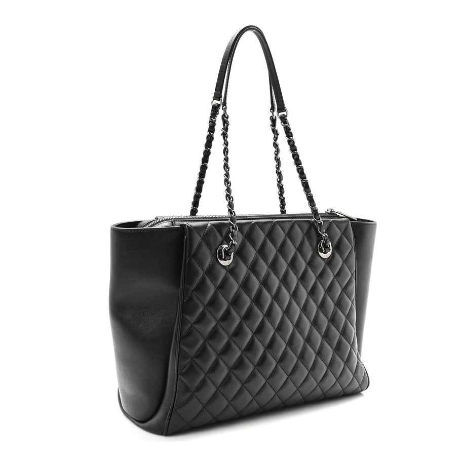 Chanel Lambskin Quilted Shopping Tote Black Image 3