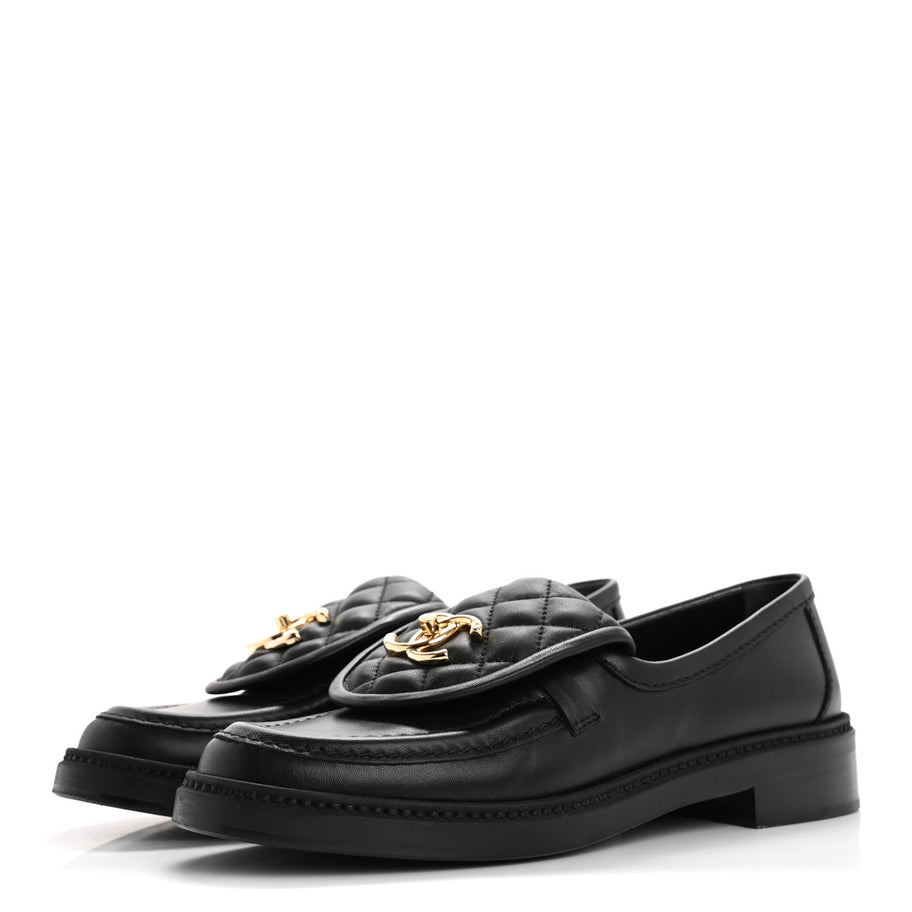 Chanel Lambskin Quilted CC TurnLock Loafers 36 Black Image 4
