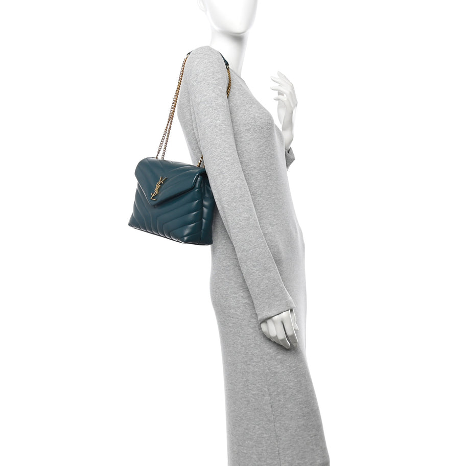 Saint Laurent Calfskin Y Quilted Monogram Small Loulou Chain Satchel Sea Turquoise Image 2