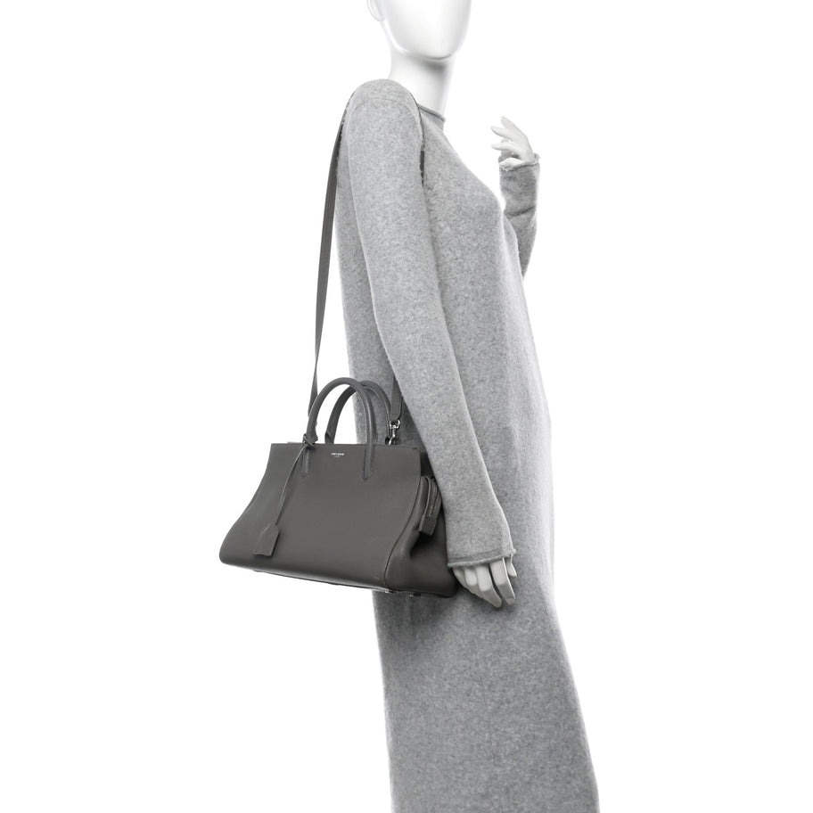 Saint Laurent Grained Calfskin Small Cabas Rive Gauche Fog Image 2