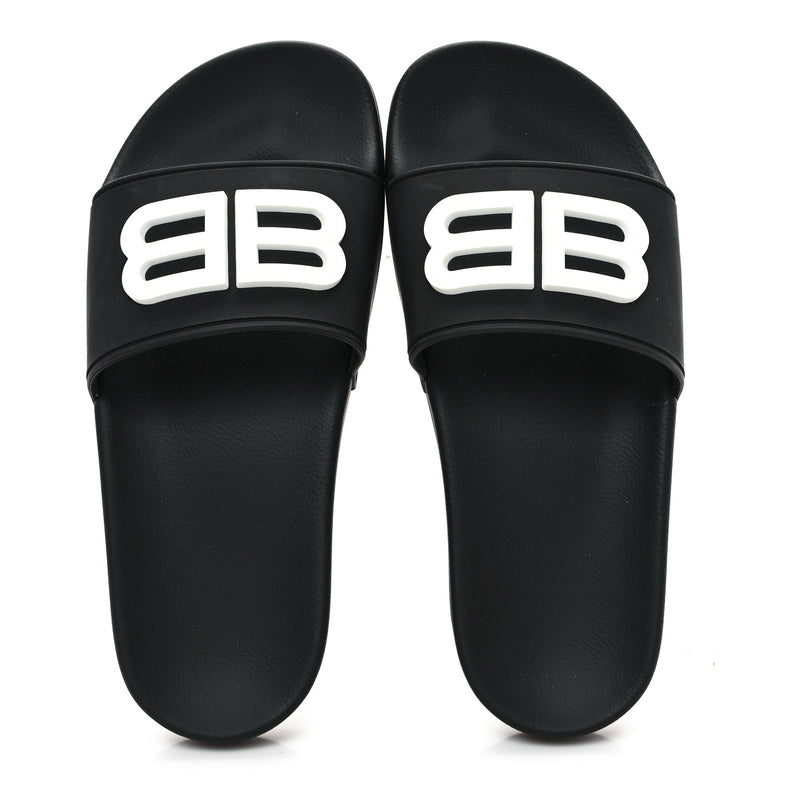 Balenciaga Rubber Womens BB Pool Slide Sandals 36 Black