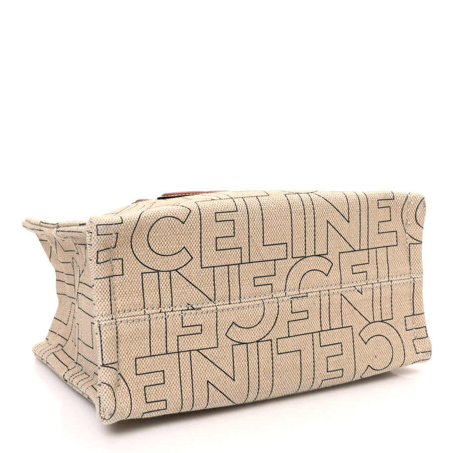 Celine Canvas Calfskin All Over Print Small Cabas Thais Natural Tan Image 4