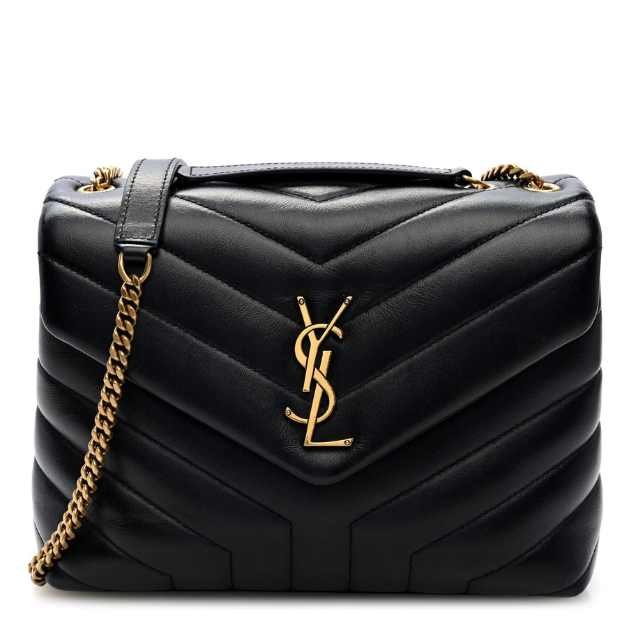 Saint Laurent Calfskin Y Quilted Monogram Small Loulou Chain Satchel Black Image 1