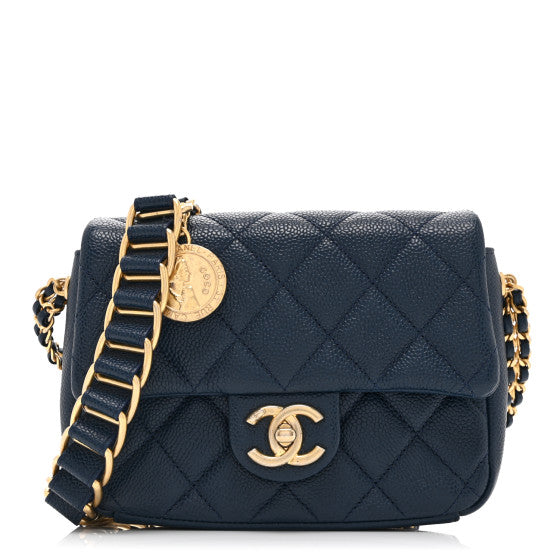 Chanel Caviar Quilted Small Twist Your Buttons Flap Blue Image 1