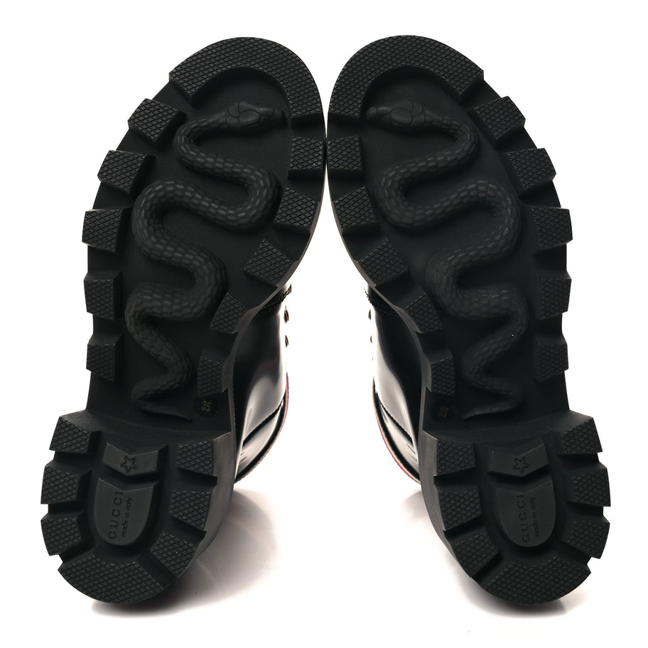 Gucci Calfskin Sylvie Web Lace Up Combat Boots 35 Black Image 6