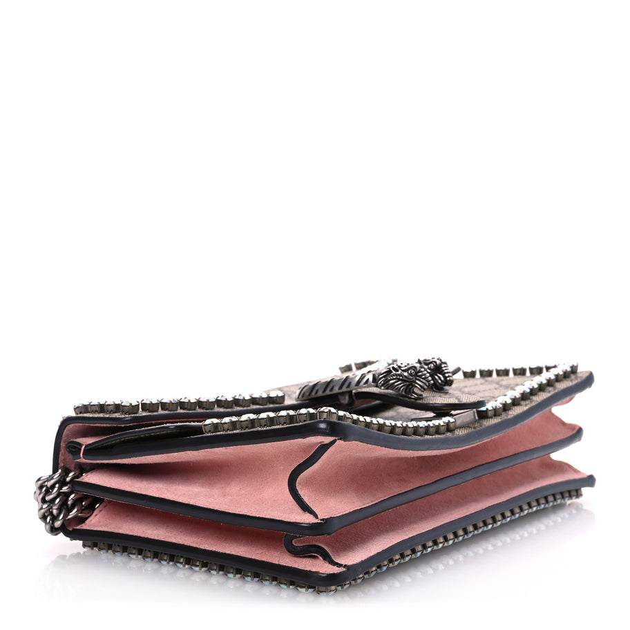 Gucci GG Supreme Monogram Suede Crystal Small Dionysus Shoulder Bag Beige Ebony Light Peonia Image 4