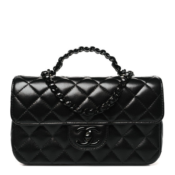  Chanel Lambskin Quilted Small Coco Pop Top Handle Flap So Black