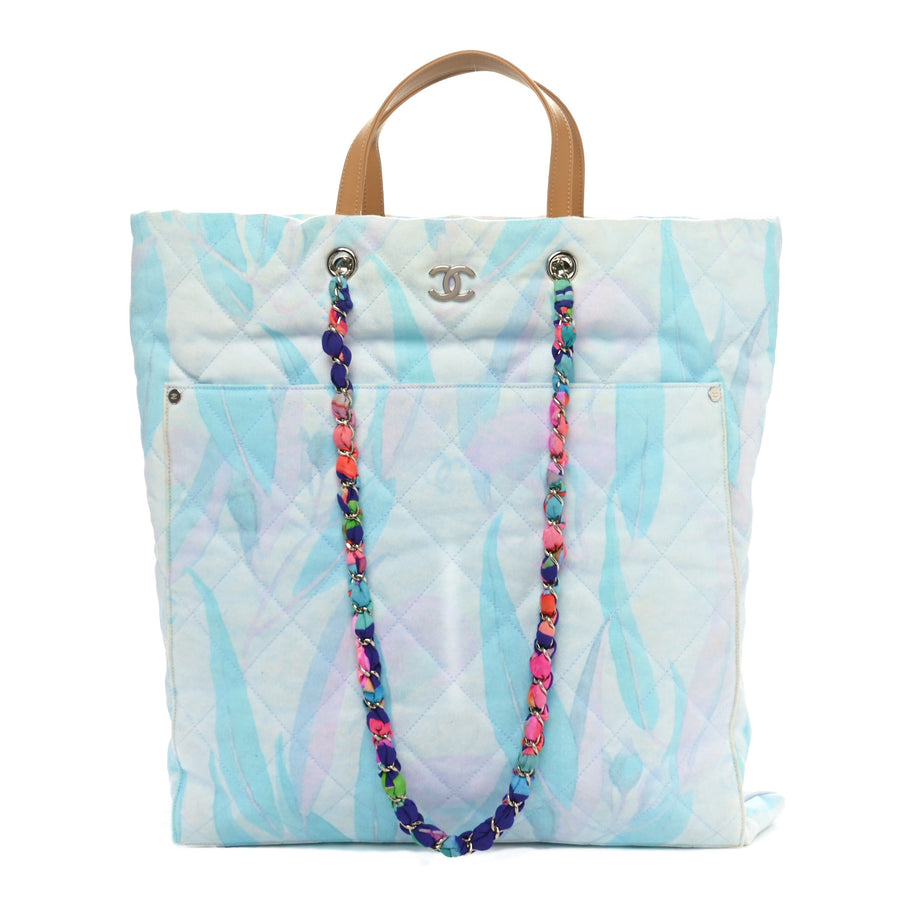 Chanel Canvas Quilted Jungle Jeans Tote White Multicolor Image 1