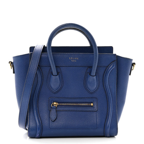  Celine Drummed Calfskin Nano Luggage Indigo