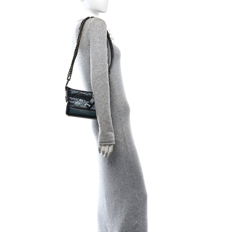  Chanel Iridescent Aged Calfskin Quilted Small Gabrielle Hobo Black