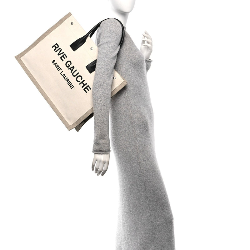  Saint Laurent Linen Calfskin Rive Gauche Tote Greggio Natural