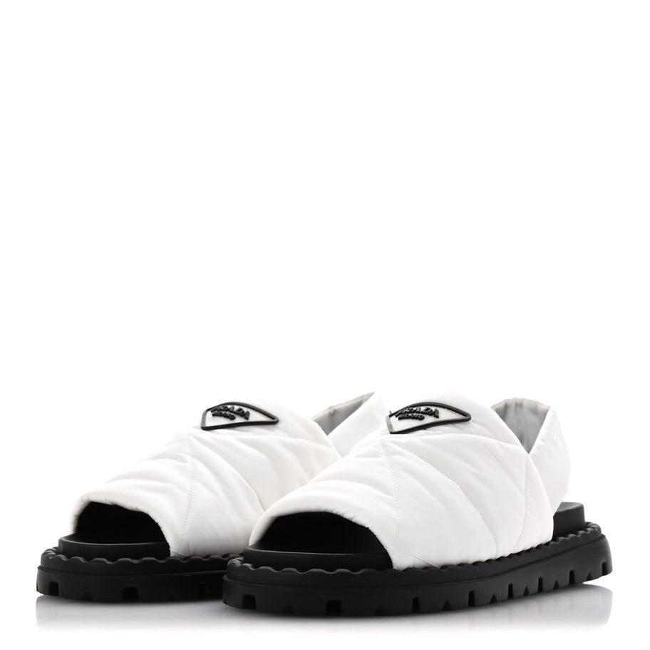 Prada Nylon Triangle Logo Padded Slingback Sandals 38 White Image 4
