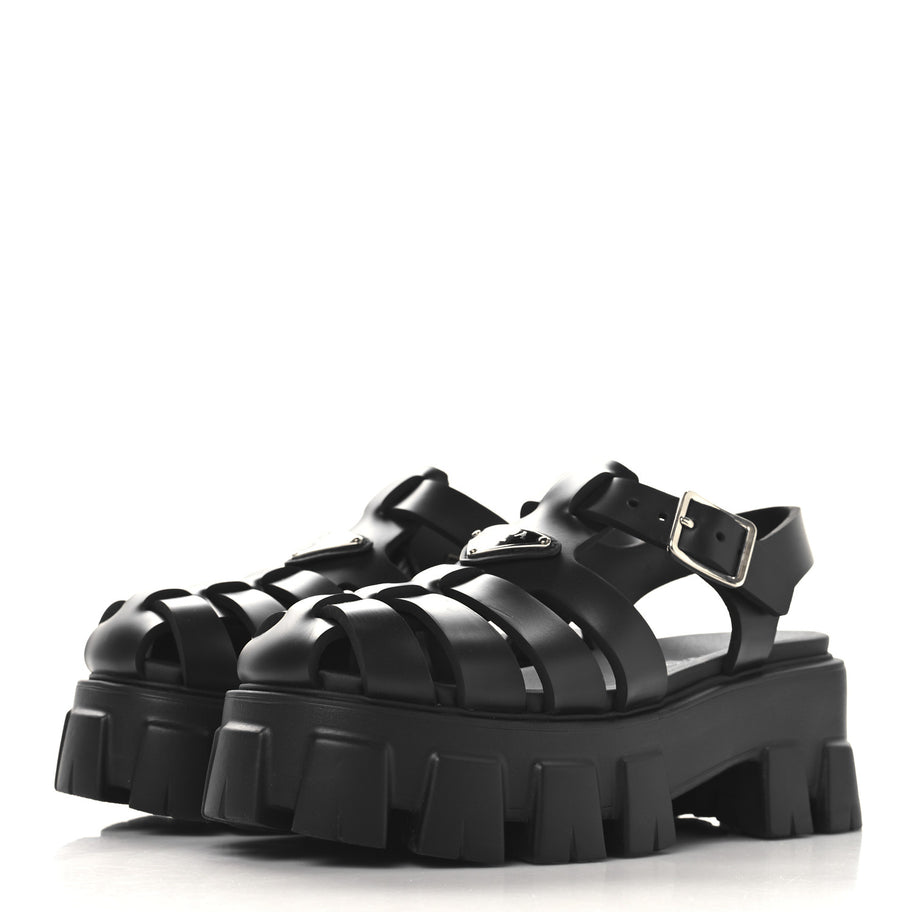 Prada Foam Rubber Triangle Logo Monolith 55mm Cage Sandals 36 Black Image 4