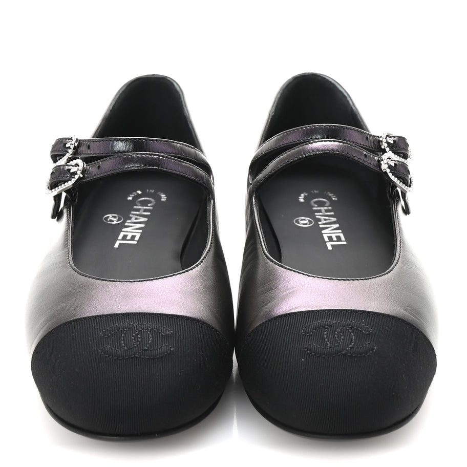 Chanel Lambskin Grosgrain Pearl Mary Jane Flats 38.5 Black Image 3