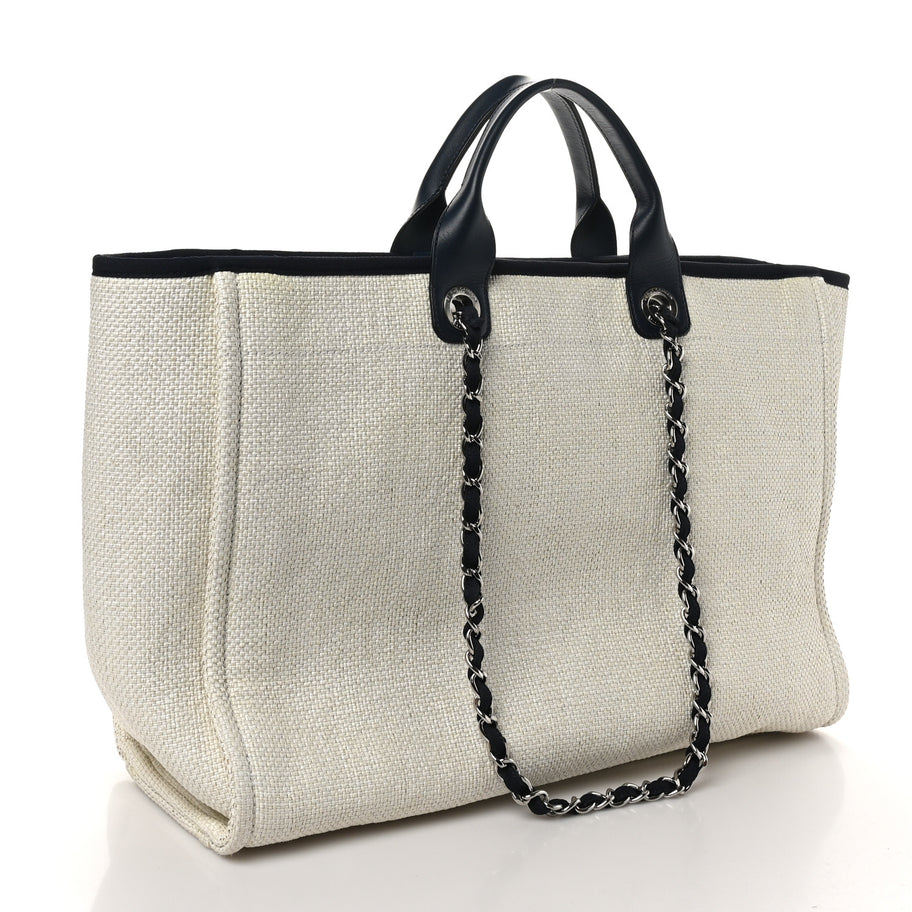 Chanel Woven Straw Raffia Extra Large Deauville Tote White Navy Image 3