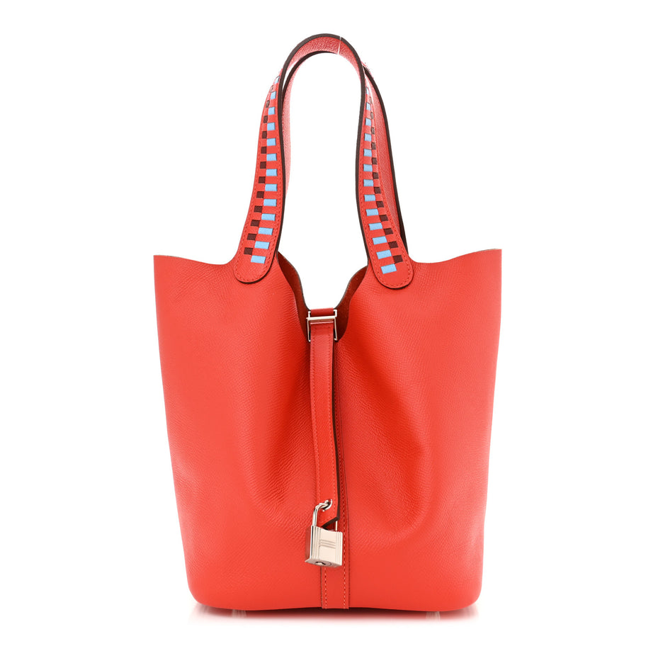 Hermes Epsom Tressage De Cuir Picotin Lock 22 MM Rouge Coeur Bleu du Nord Rouge H Image 1