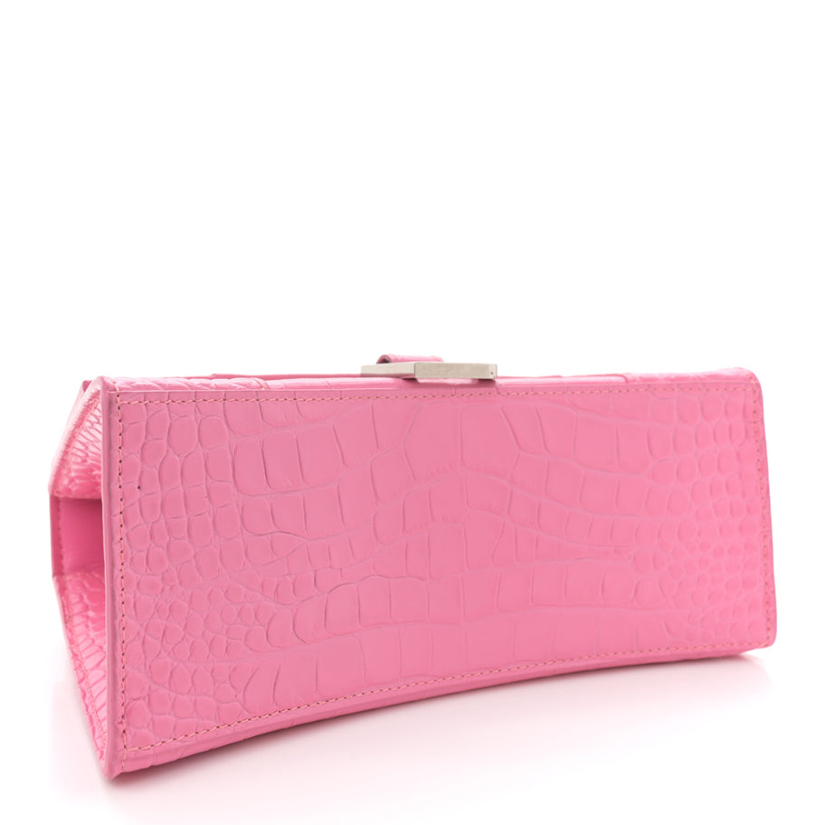Balenciaga Shiny Calfskin Crocodile Embossed Small Hourglass Top Handle Bag Baby Pink Image 4