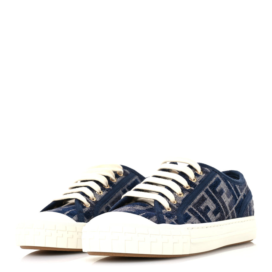 Fendi Chenille FF Embroidered Womens Domino Low Top Sneakers 36 Grigio Blue Notte Image 4