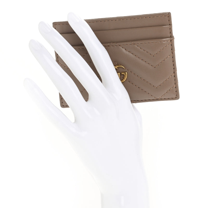  Gucci Calfskin Matelasse GG Marmont Card Holder Porcelain Rose