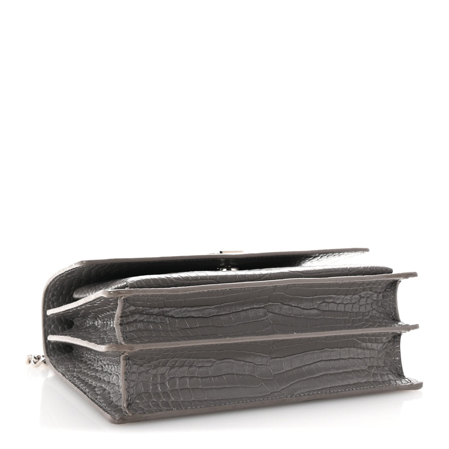Saint Laurent Calfskin Crocodile Embossed Medium Monogram Sunset Fog Image 4