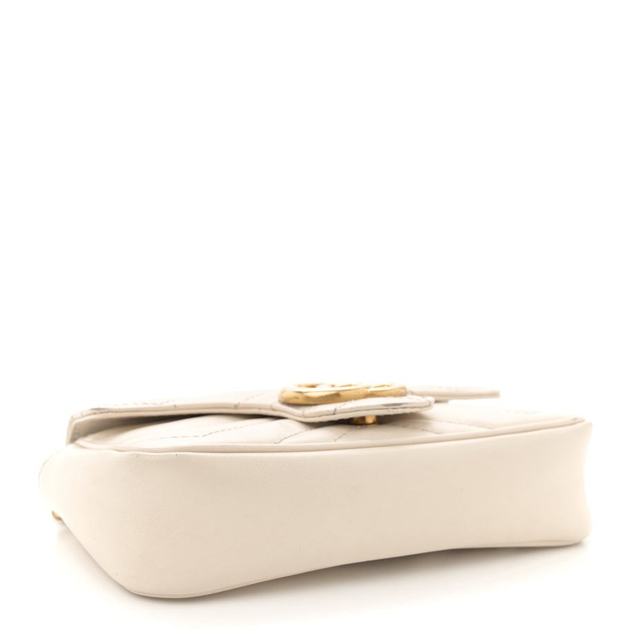 Gucci Calfskin Matelasse Super Mini GG Marmont Shoulder Bag White Image 4