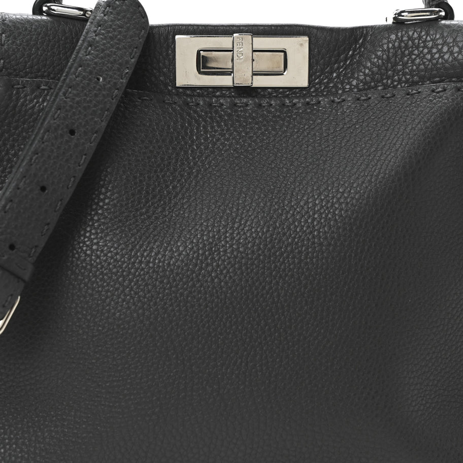 Fendi Cuoio Romano Selleria Bi-Color Medium Peekaboo Iconic Satchel Asfalto Latte Image 7