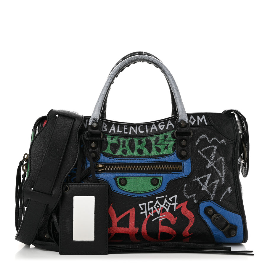 Balenciaga Agneau Graffiti All Over Classic Hardware S City Black Vert Rouge Image 3