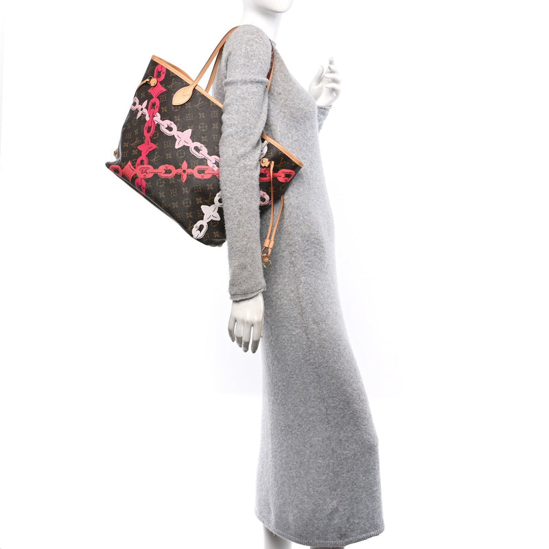  Louis Vuitton Monogram Bay Neverfull MM Rose Ballerine Poppy