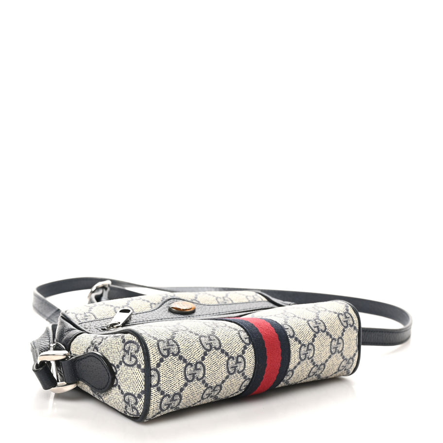 Gucci GG Supreme Monogram Textured Dollar Calfskin Web Mini Ophidia Shoulder Bag Beige Blue Image 4