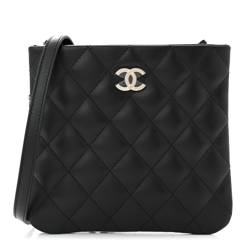  Chanel Lambskin Quilted Crossbody Bag Black