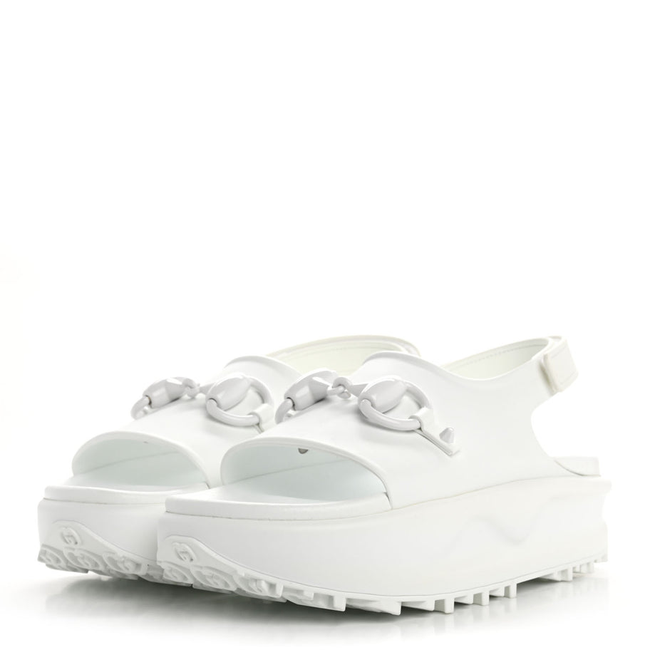 Gucci Soft Rubber Horsebit Touch Womens Strapped Sandals 38 Great White Image 4