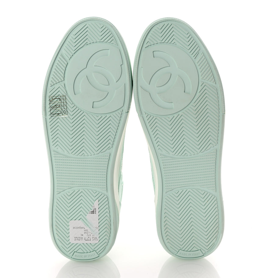 Chanel Cotton Sneakers 38.5 Light Turquoise White Image 6