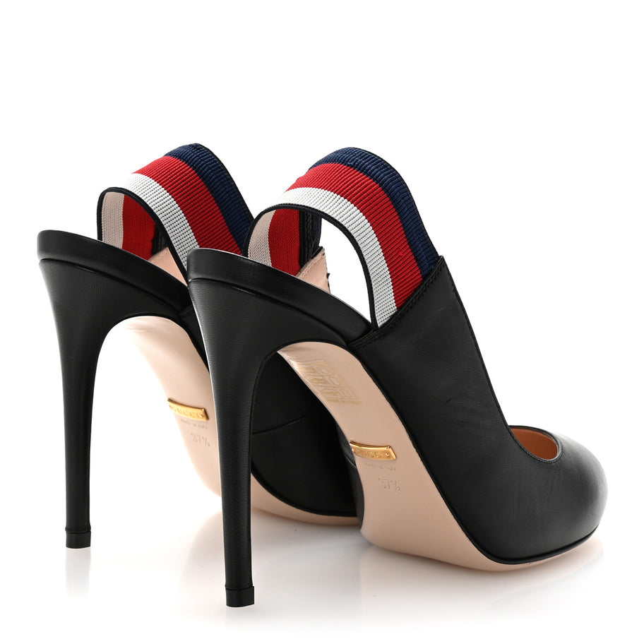 Gucci Malaga Kid Web Sylvie High Heel Slingback Pumps 37.5 Black Image 5
