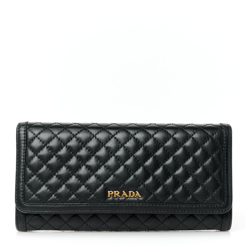  Prada Soft Calfskin Quilted Continental Flap Wallet Black