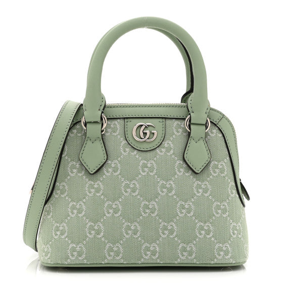 Gucci Summer Denim Calfskin GG Monogram Web Mini Top Handle Ophidia Dome Shoulder Bag Pale Green Image 1