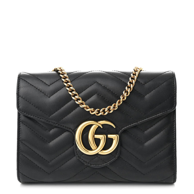  Gucci Calfskin Matelasse GG Marmont Chain Wallet Black
