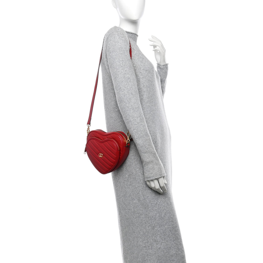 Gucci Calfskin Matelasse Diagonal Mini InterLocking G Heart Shoulder Bag Hibiscus Red Image 2