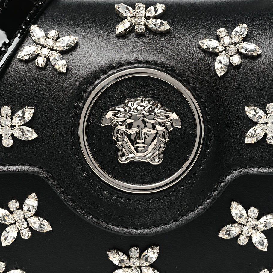 Versace Calfskin Crystal Embellished Mini La Medusa Bag Black Image 7