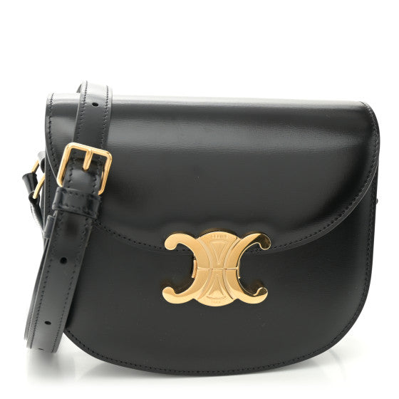  Celine Shiny Calfskin Besace Clea Triomphe Black