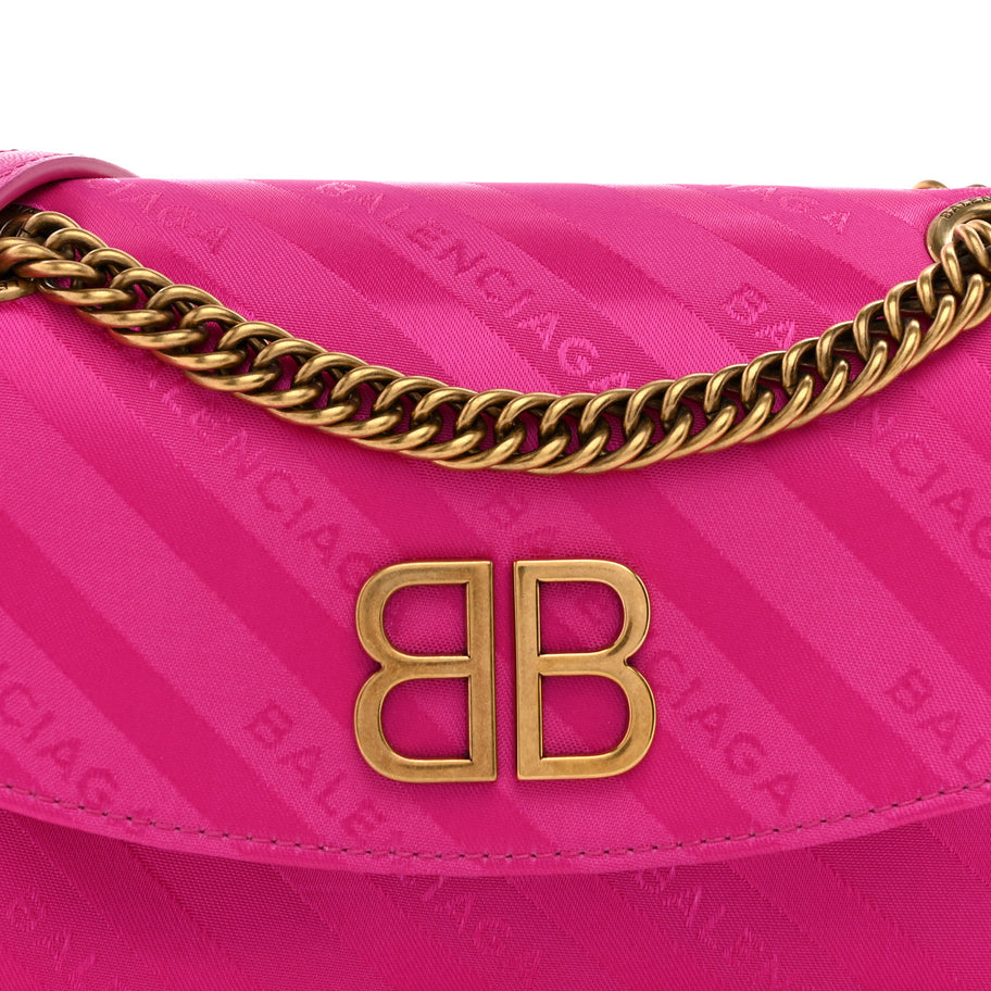 Balenciaga Nylon Jacquard Diagonal Logo S BB Round Shoulder Bag Rose Magenta Image 7
