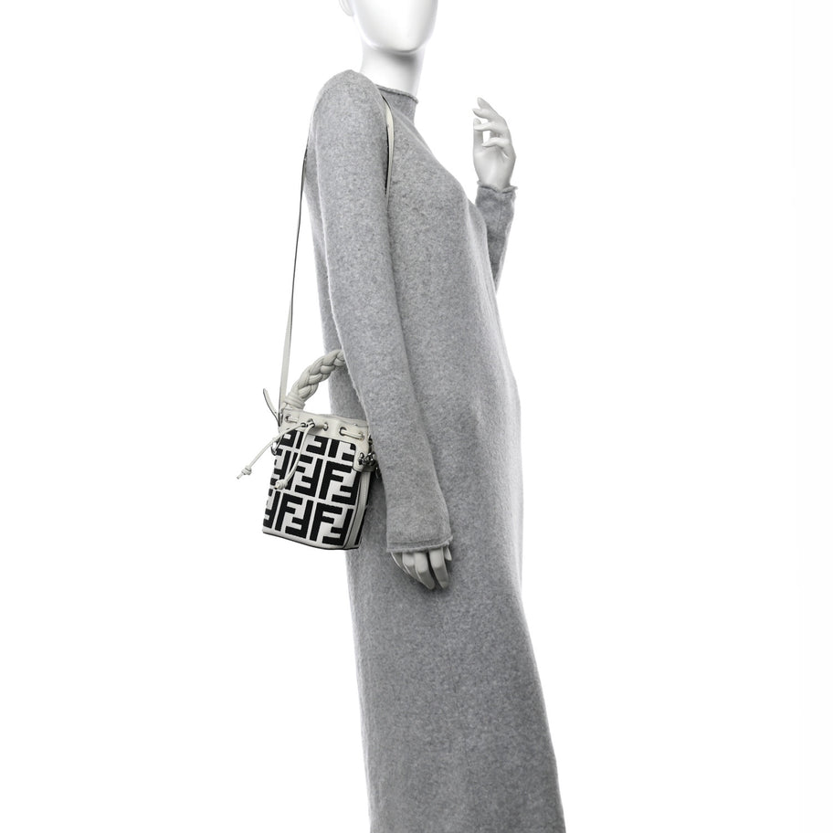 Fendi Canvas Nappa F is FF Embroidered Mini Mon Tresor Bucket Bag White Black Image 2