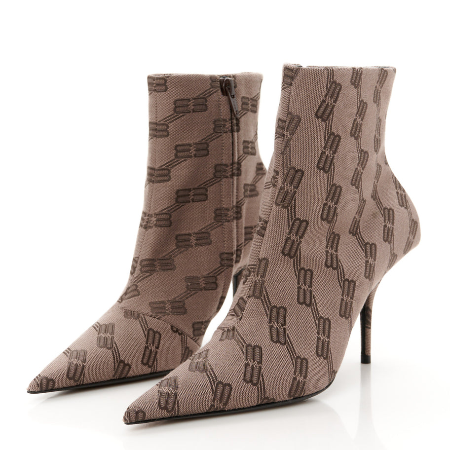 Balenciaga Jacquard BB Monogram Knife 80mm Bootie 37 Dark Mink Grey Dark Brown Image 4