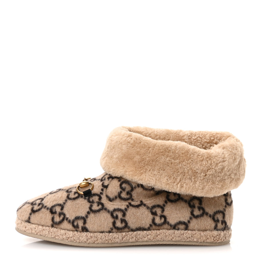 Gucci Covered Wool GG Monogram Mens Fria Horsebit Ankle Boots 9 Beige Ebony Butterscotch Image 1