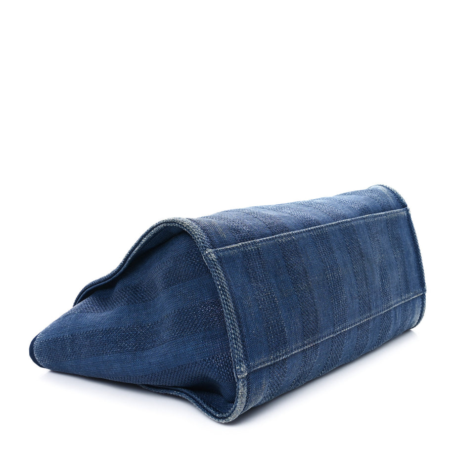 Chanel Mixed Fibers Striped Medium Deauville Tote Navy Blue Image 4