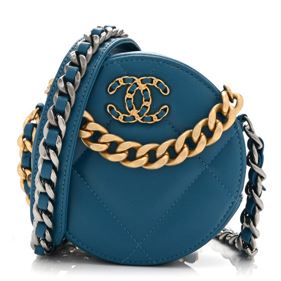 Chanel Goatskin Quilted 19 Round Clutch With Chain Blue Image 1