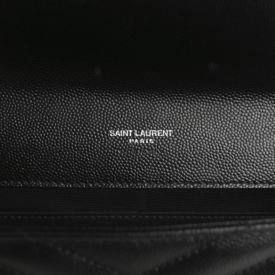 Saint Laurent Grain De Poudre Matelasse Chevron Monogram Envelope Clutch Black Image 6