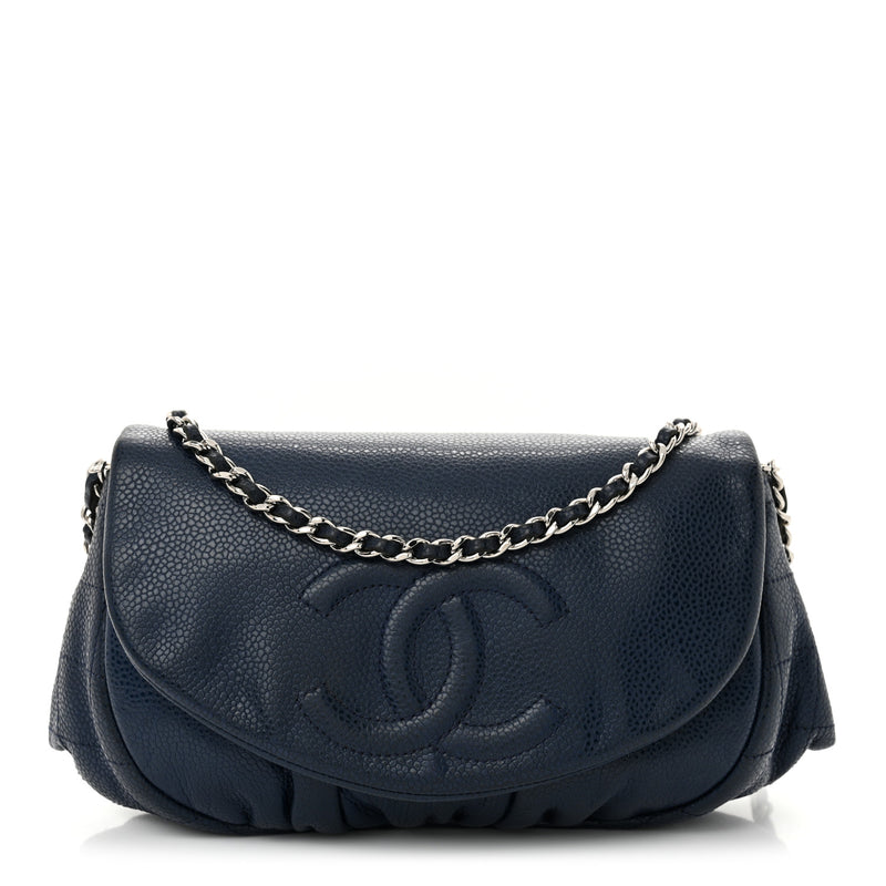  Chanel Caviar Half Moon Wallet On Chain WOC Navy