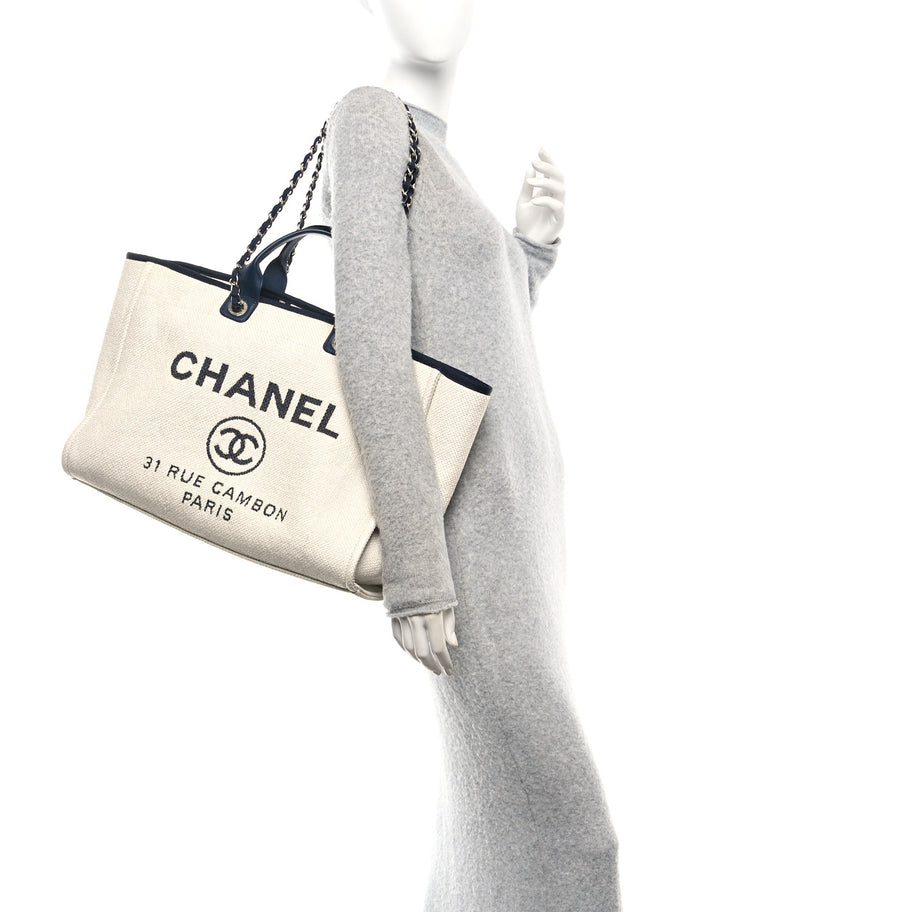 Chanel Woven Straw Raffia Extra Large Deauville Tote White Navy Image 2