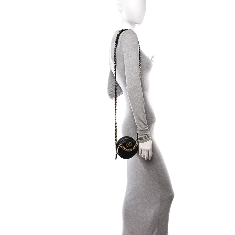  Chanel Lambskin Quilted 19 Round Clutch With Chain Black